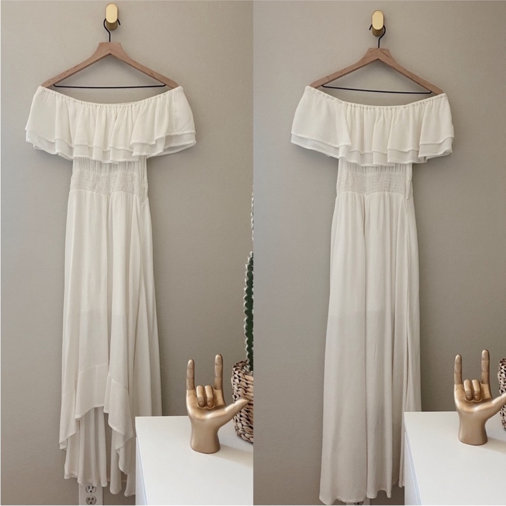 NWT! River Island Bardot Maxi Midi Dress with Asymmetrical Hem-white US 4 (UK 8)